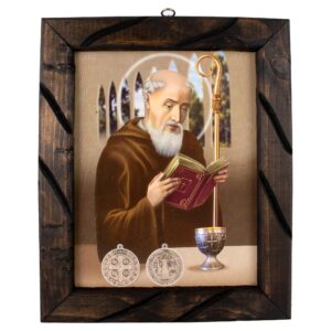 dvdmatinemovies - st. benedict oil painting, special wooden rustic frame 24" x 36", 13"x18", 10"x12" inches saint benedict art, san benito cuadro rustico, acrylic coating, wall hang, wall decor, general purposes (small - 10"x12" inches)