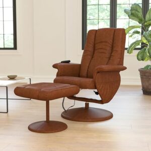 Flash Furniture Massaging Multi-Position Recliner and Ottoman with Wrapped Base, Piece Set, Brown