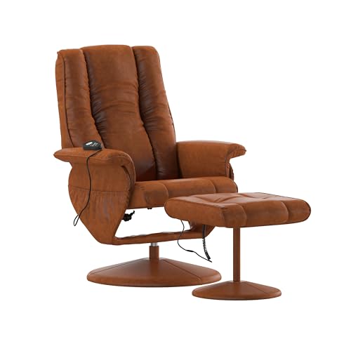 Flash Furniture Massaging Multi-Position Recliner and Ottoman with Wrapped Base, Piece Set, Brown