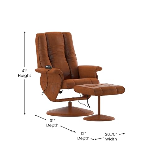 Flash Furniture Massaging Multi-Position Recliner and Ottoman with Wrapped Base, Piece Set, Brown