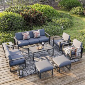 Green4ever Aluminum Patio Furniture Set, 8 Pieces Modern Outdoor Conversation Set All-Weather Metal Sectional Couch Sofa Upgraded Foam-Filled Cushions with Ottoman and Coffee Table (Grey)