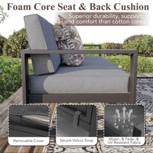 Green4ever Aluminum Patio Furniture Set, 8 Pieces Modern Outdoor Conversation Set All-Weather Metal Sectional Couch Sofa Upgraded Foam-Filled Cushions with Ottoman and Coffee Table (Grey)