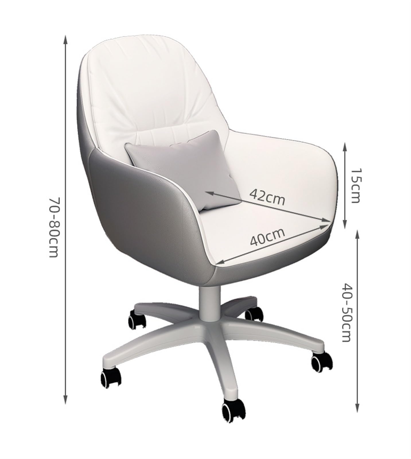 Home Office Desk Chairs, Swivel Chair Cute Leather Computer Office Dressing Table Chair for Women, Ergonomic Height Adjustable Swivel Chair (Color : Gray and Off-White)