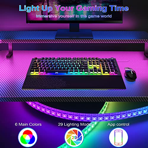 Wonder Comfort L Shaped 51 Inch Computer Desk with LED Lights，Corner Gaming Table Cup Holder Power Outlets/Monitor Stand for Home Office, Black