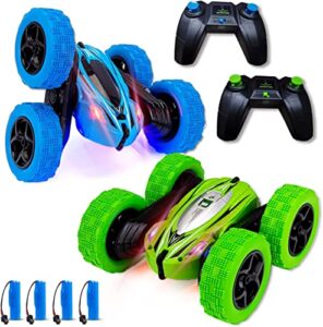 lumiparty 2-pack rc stunt car - high-speed rock crawler vehicle - 360 rotating - 4wd off-road - double-sided tumbling - remote control car for kids - 2.4ghz - 4 rechargeable batteries included