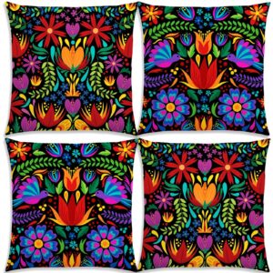 Nepnuser Mexican Throw Pillow Covers 18x18 Set of 4 Cinco De Mayo Decoration Day of The Dead Mexico Fiesta Pillow Cases for Bed Couch Sofa Home Decor