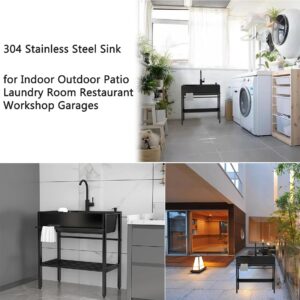 Utility Sinks Laundry Room Sink, Free standing 304 Stainless Steel Sink, Kitchen Sinks Cabinet for Washing Hands, with Faucet, Bracket and Drain Kit, for Garage Outdoor Indoor Kitchenette Basement ( S