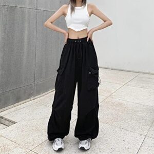 Cargo Pants for Women, Vintage High Waisted Hip Hop Joggers Pants Y2k Cargo Pants Flap Pocket Wide Straight Leg Baggy Pants Loose Fit Y2k Cargo Pants with Pockets Wide Leg Trousers E-Girl Streetwear