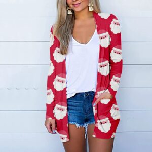 Womens Christmas Sweater Women's Christmas Cardigan Sweater Lightweight Knitting Open Front Coat Xmas Tree Elk Print Holiday Top Outwear Knitted Cardigan(AA-Red X-Large)