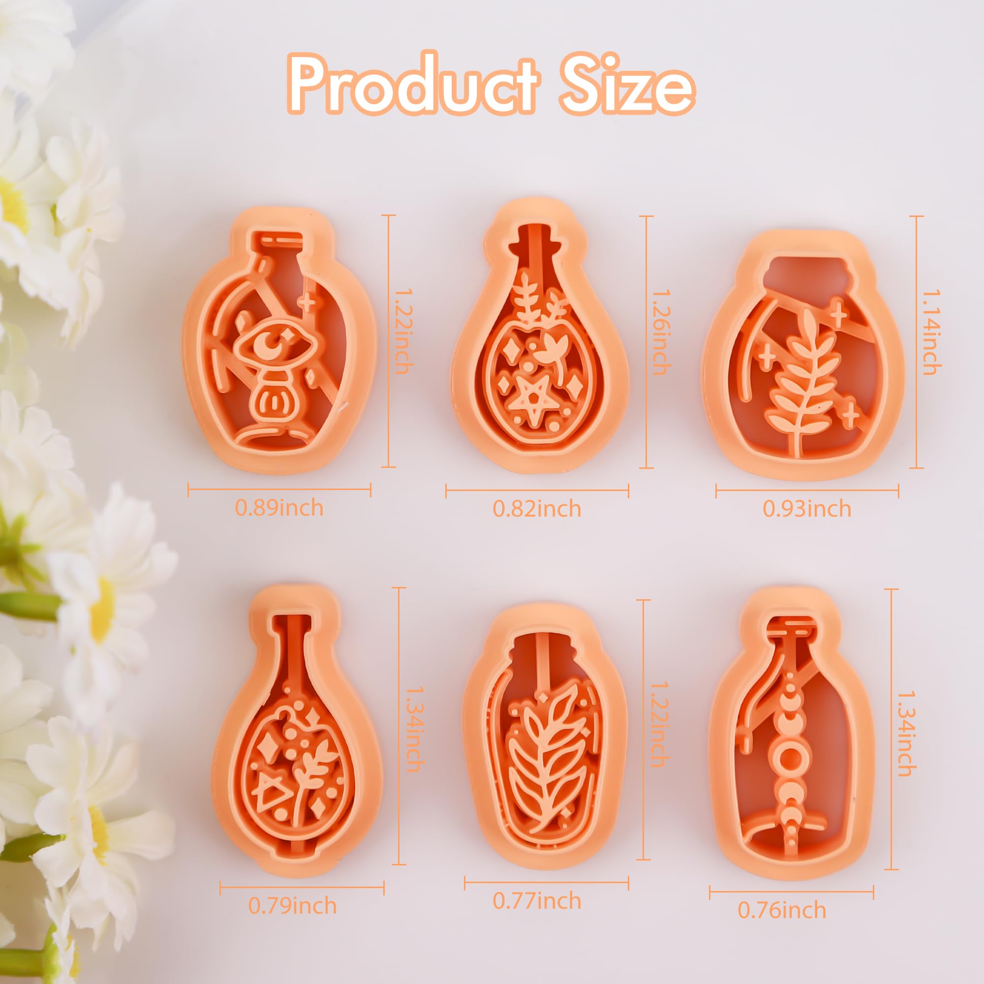 Puocaon Boho Bottle Polymer Clay Cutters - 6 Design Clay Cutters for Polymer Clay Jewelry, Crescent Moon Clay Cutters for Earrings, Mushroom Clay Jewelry Cutters, Potion Bottle Clay Earring Cutters