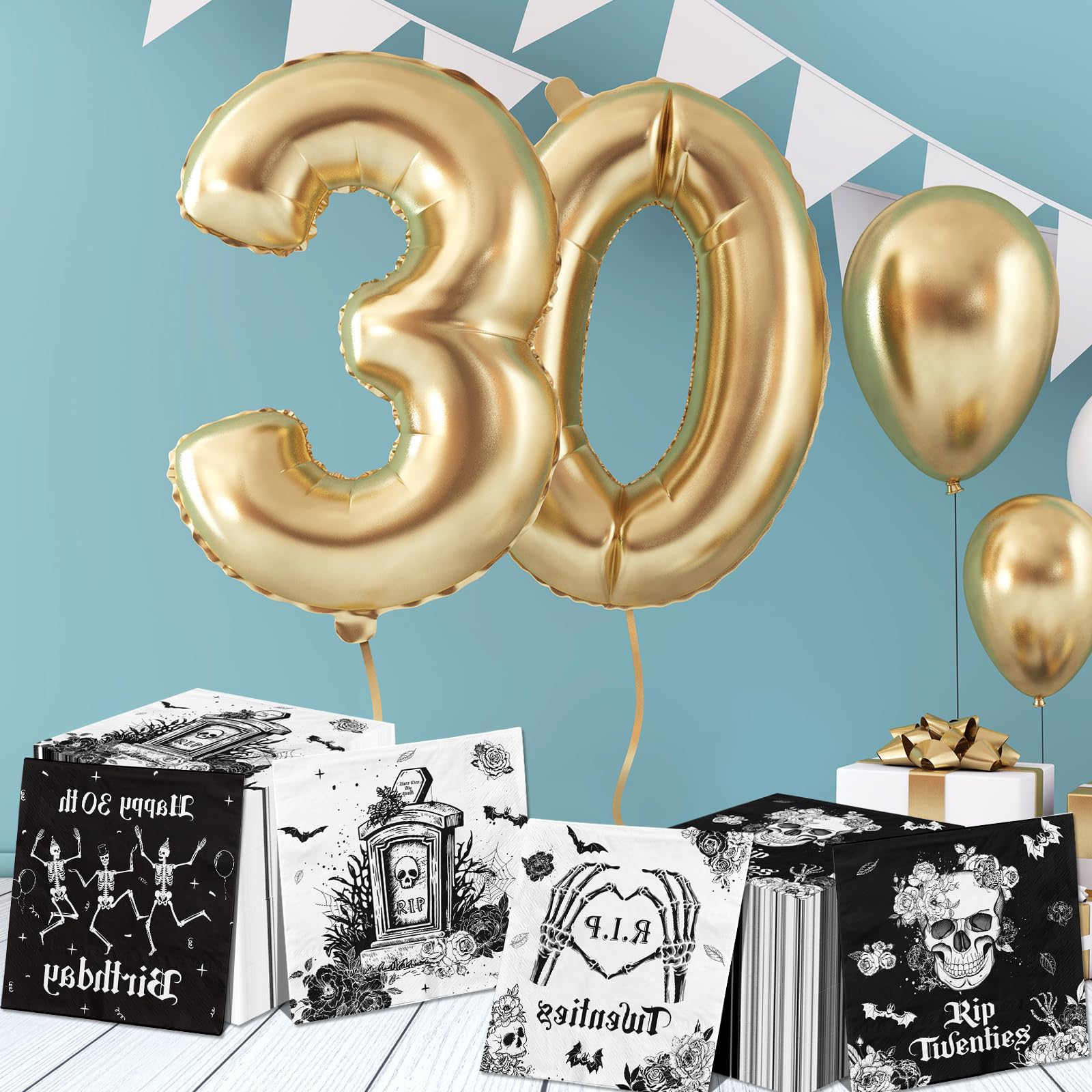 Death to My 20s Napkins Decorations-30th Birthday Party Supplies,40pcs Rip to My 20s Birthday Decoration Set Rip Twenties Napkins and Happy 30th Birthday Napkins for My Youth Party Disposable Supplies