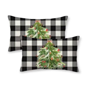 aeioae christmas pillow covers 12x20 inch set of 2, buffalo plaid christmas tree decorative throw pillows farmhouse linen nature forest xmas winter pillow case for couch sofa outdoor decor