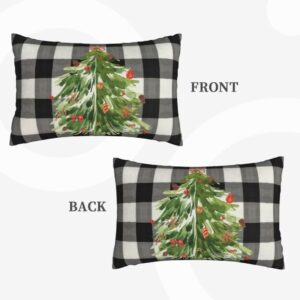 AEIOAE Christmas Pillow Covers 12x20 Inch Set of 2, Buffalo Plaid Christmas Tree Decorative Throw Pillows Farmhouse Linen Nature Forest Xmas Winter Pillow Case for Couch Sofa Outdoor Decor