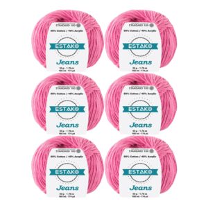 estako jeans, (6 skeins pack) 55% cotton 45% acrylic amigurumi yarn, soft, fine/sport (2) for crochet and knitting (6 x 1.76 oz) / (6 x 174 yrds) (1010 - pink)