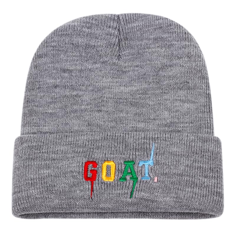 KDAND Goat Beanie Hat Winter Warm Letter Knitted Caps for Men Women Gray