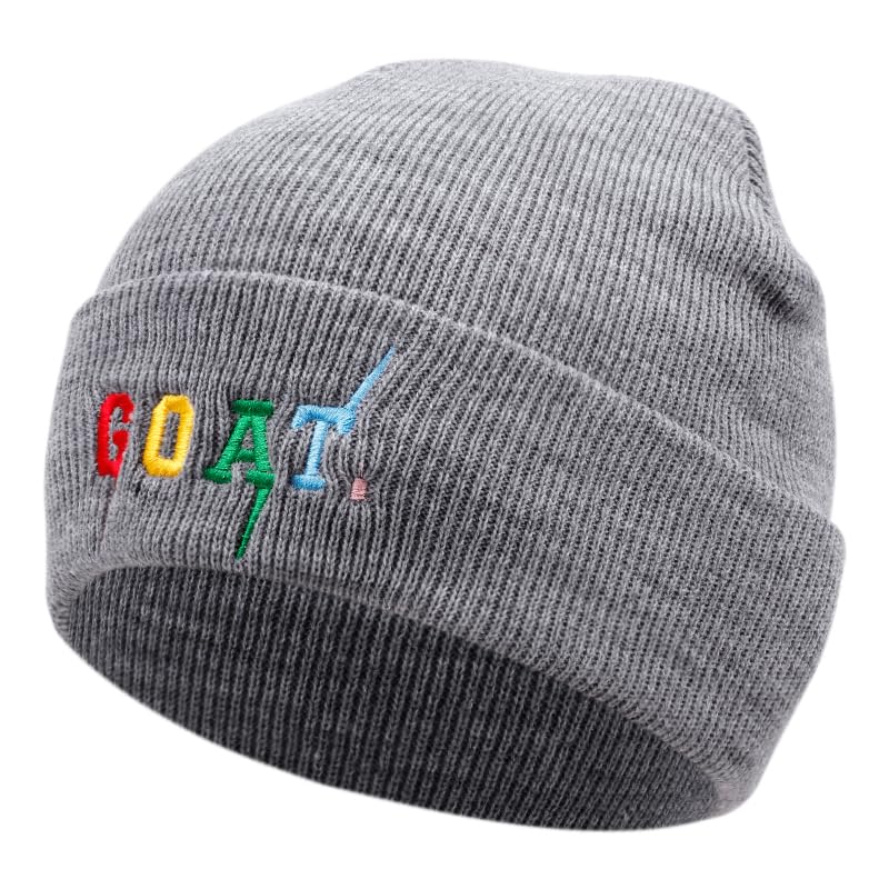 KDAND Goat Beanie Hat Winter Warm Letter Knitted Caps for Men Women Gray