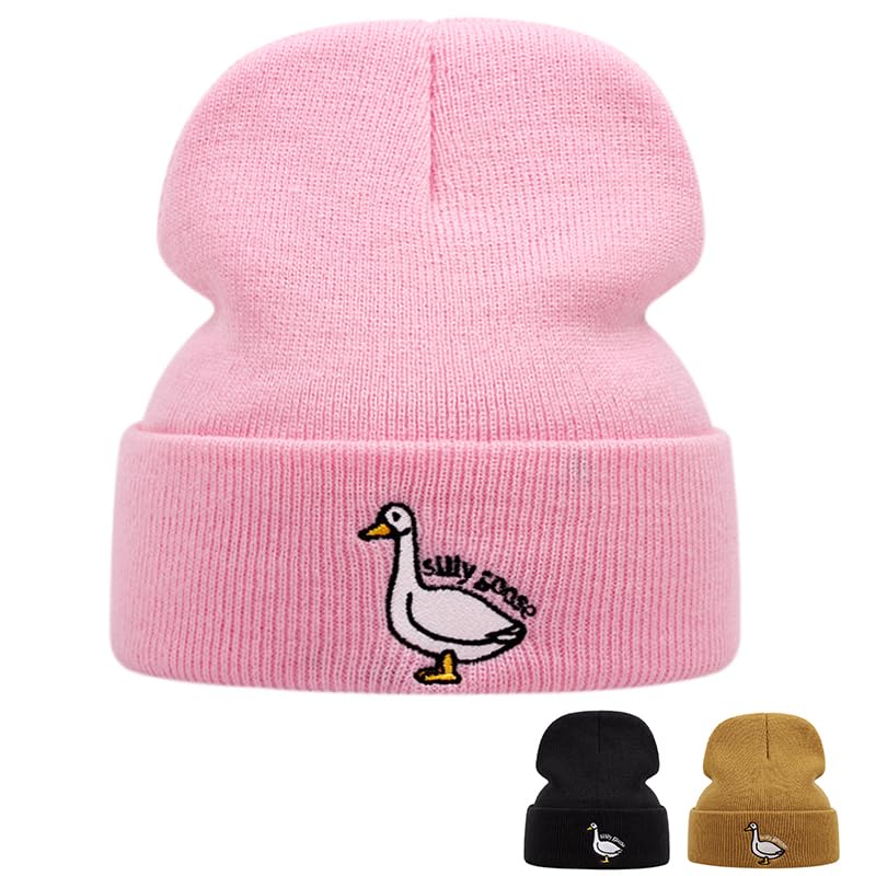 Silly Goose Beanie Hat Winter Warm Funny Goose Knitted Caps for Men Women Black