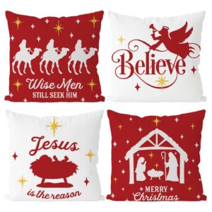 christmas pillow covers 20x20 inch set of 4 navitity religious throw pillow covers red and white christmas xmas winter pillowcase home decor living room house decorative cushion case for sofa couch