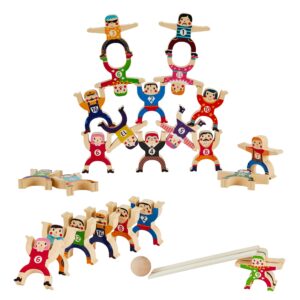 moopok 16Pcs Wooden Stacking Toys,Circus Hercules Acrobatic Troupe Toy, Balancing Building Blocks Game Toddler puzzle Toys,for 3 4 5 6 Years Kids Adults