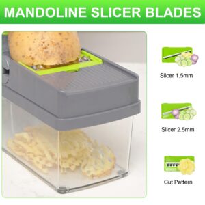 16 in 1 Mandoline Vegetable Food Chopper, Slicers and Vegetable Cutters, Multi Function Kitchen Veg Cutter for Onion Garlic Potato Salad, Veggie Chopper with Container and Draining Basket