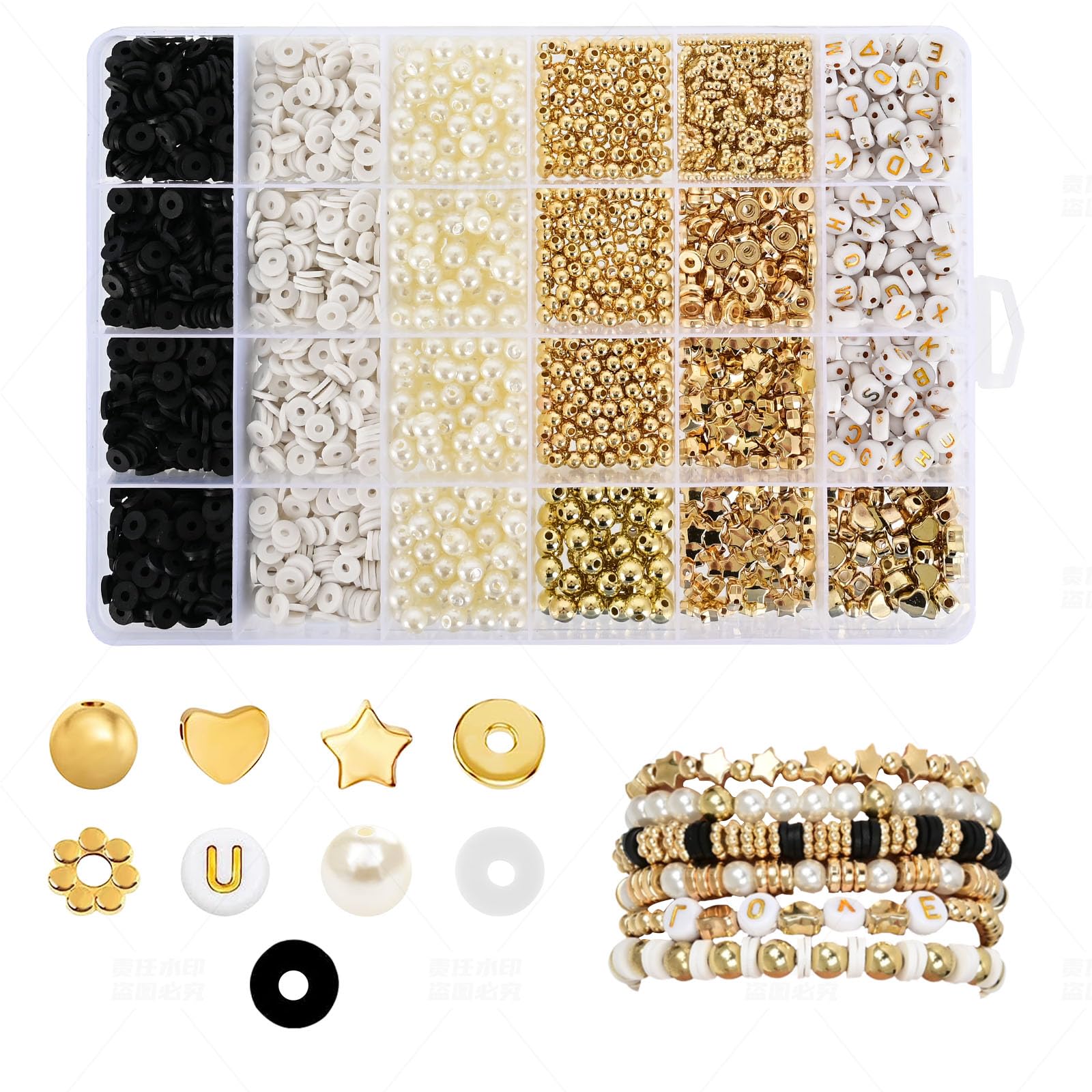 TEKSTAR 2350pcs Bracelet Making kit,Friendship Bracelet Kit,Clay Beads for Bracelet Making,Gold Letter Beads for Bracelets Making Kit,Pearl Beads for Jewelry Making for Adult and Kids