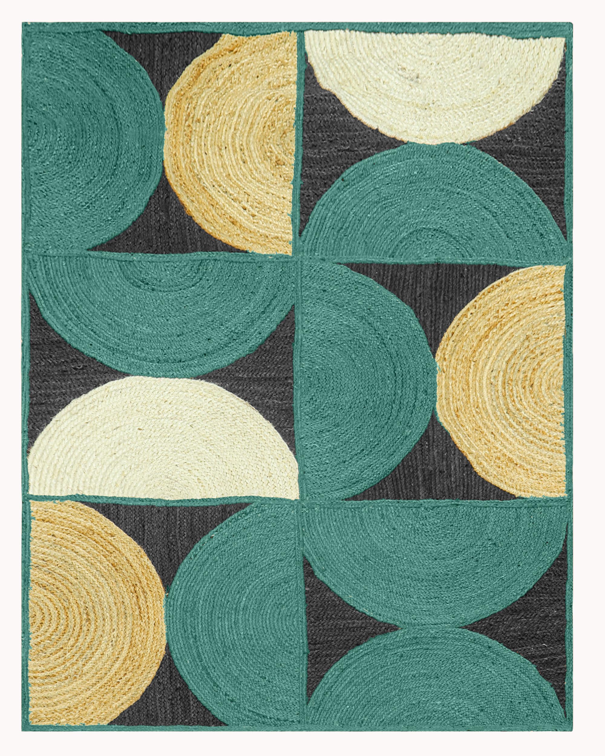 CASAVANI Collection Square - Area Rug 4x4 Black & Multi Pattern Braided Jute Rug Geometric Kilim Rug Indoor Outdoor Use Carpet Flatweave Rugs for Bedroom Bedside Mat Dining Table Mat & Hall