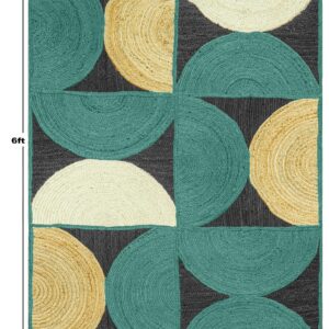 CASAVANI Collection Square - Area Rug 4x4 Black & Multi Pattern Braided Jute Rug Geometric Kilim Rug Indoor Outdoor Use Carpet Flatweave Rugs for Bedroom Bedside Mat Dining Table Mat & Hall