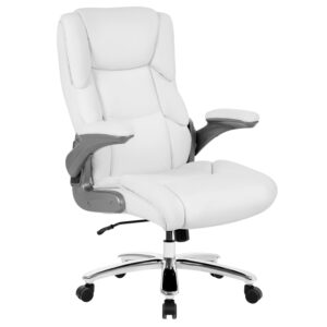 PayLessHere Big and Tall Office Chair 400lbs Adjustable Executive Leather Desk Chair with Armrest Computer Desk Chair Rolling Swivel Computer Pu Leather Chair for Heavy People,White