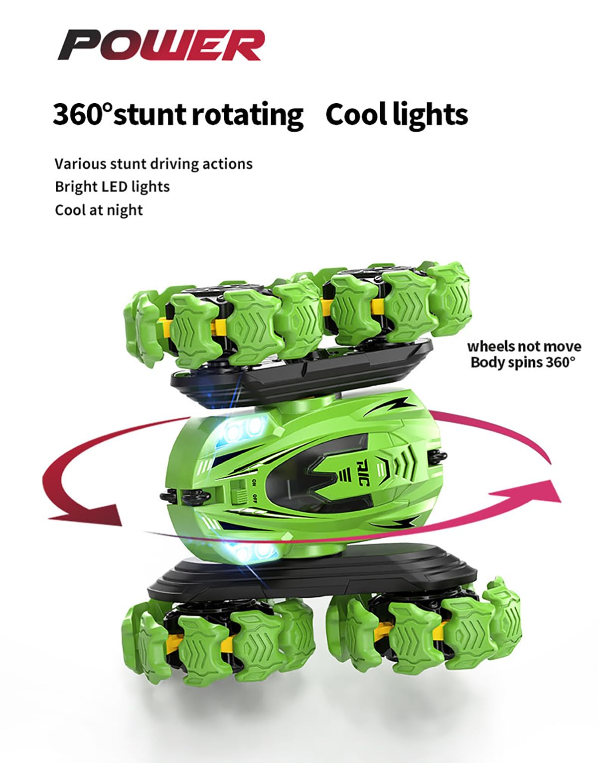 Remote Control Car Rc 4wd Toy Stunt Car 360 Rotate Double Side, High Speed 2.4GHZ Remote Controlled, Car for Ages 6+ (Green)