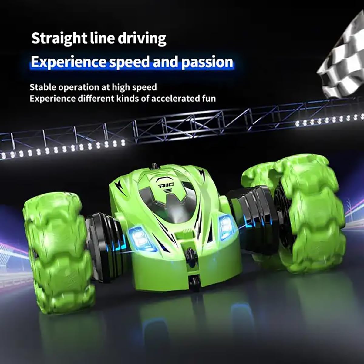 Remote Control Car Rc 4wd Toy Stunt Car 360 Rotate Double Side, High Speed 2.4GHZ Remote Controlled, Car for Ages 6+ (Green)