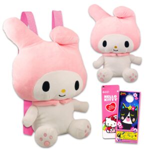 hello kitty and friends my melody plushie set - bundle with 14" my melody plush doll with carrying straps plus stickers and more | hello kitty and friends gifts