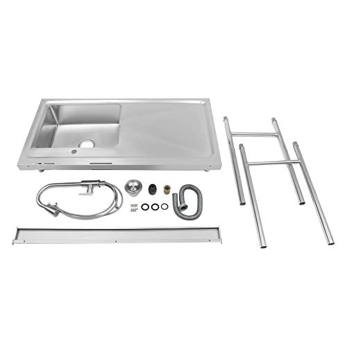 Kitchen Sink, Free Standing Stainless Steel Single Bowl Commercial Restaurant Set w/Faucet & Drainboard, Utility Washing Hand Basin w/Workbench for Kitchen Indoor Outdoor