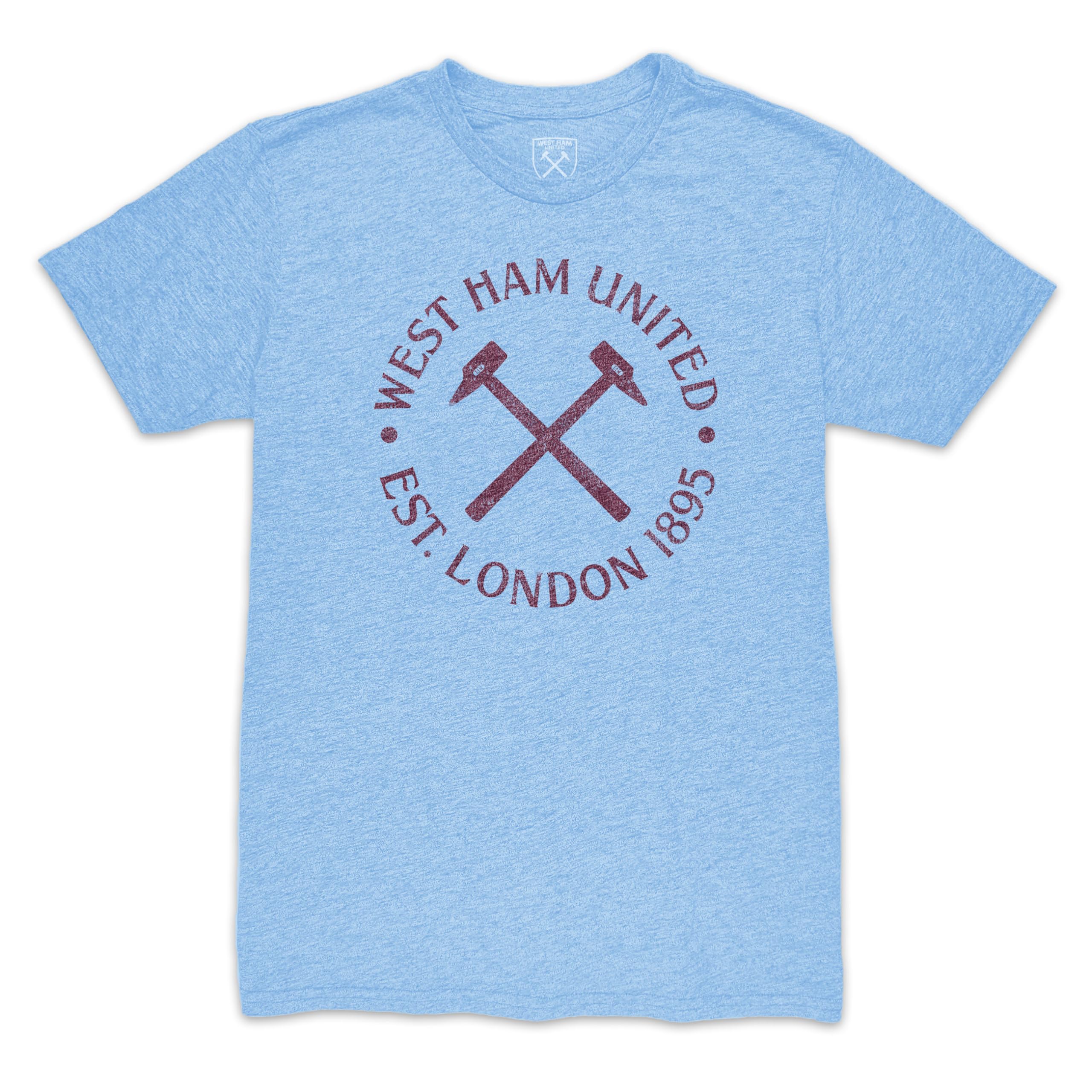 West Ham United Retro Badge Vintage Twisted Triblend Slub Tee - Sky Blue (US, Alpha, X-Large, Regular, Regular)