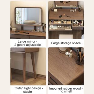 ZUMAHA Estiloso Wooden Vanity Desk, Makeup Vanity Set with Height Adjustable Mirror, Padded Chairs, Vintage Dressing Table for Women Bedroom Elegante