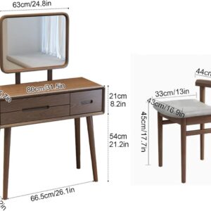 ZUMAHA Estiloso Wooden Vanity Desk, Makeup Vanity Set with Height Adjustable Mirror, Padded Chairs, Vintage Dressing Table for Women Bedroom Elegante