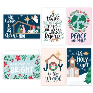 24 Doodle Religious Christmas Cards Boxed With Envelopes, 50 Holiday Greeting Cards, Blank Winter Postcard Set, Merry Christmas Cards, Seasons Greetings Note