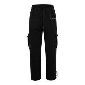 Men's Heavyweight Fleece Cargo Sweatpants Drawstring Baggy Athletic Trousers Outdoor Sport Joggers with Pockets