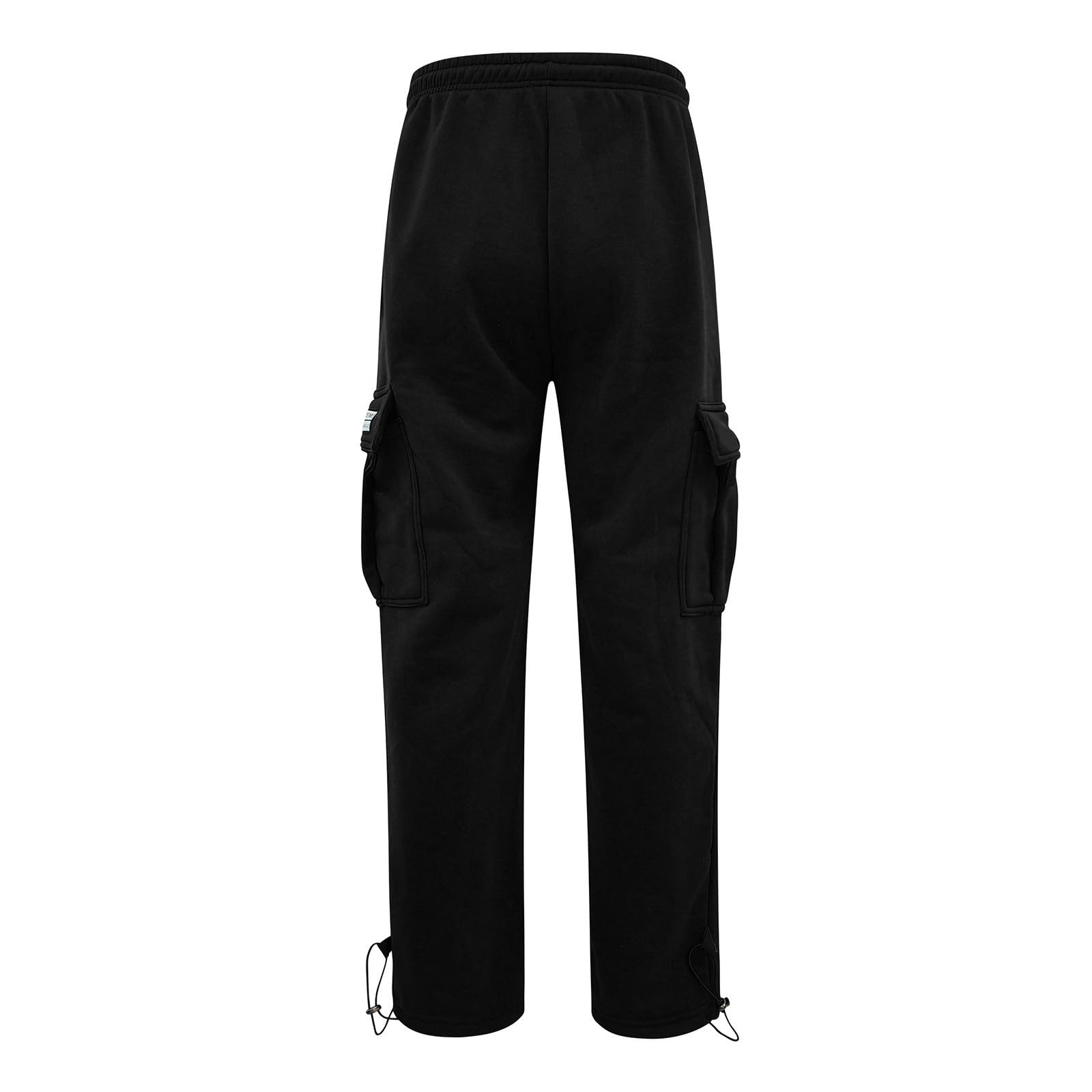 Men's Heavyweight Fleece Cargo Sweatpants Drawstring Baggy Athletic Trousers Outdoor Sport Joggers with Pockets