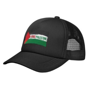 Palestine Flag I Stand with Free Palestine Hat Adult Adjustable Mesh Baseball Cap Sun Protection Trucker Hats Black