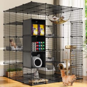 yitahome cat cage indoor large with storage cube diy outdoor cat enclosures metal cat playpen with hammock platforms for 1-4 cats 5 tiers cat kennel catio