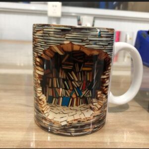 3D Bookshelf Mug - A Library Shelf Cup, Library Bookshelf Mug, Book Lovers Coffee Mug, Creative Space Design Multi-Purpose Ceramic Mug, Cool Gifts for Readers Bookish 3D White Mug (B)