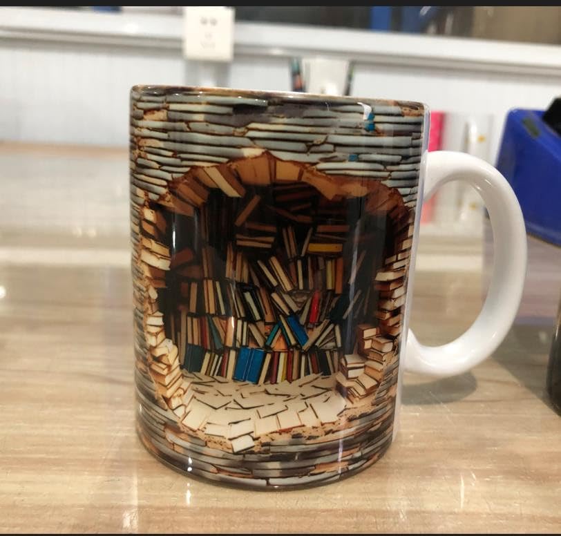 3D Bookshelf Mug - A Library Shelf Cup, Library Bookshelf Mug, Book Lovers Coffee Mug, Creative Space Design Multi-Purpose Ceramic Mug, Cool Gifts for Readers Bookish 3D White Mug (B)