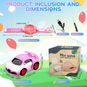 LOGOPLAY 2024 New Mini Remote Control Car Watch Toys, 2.4 GHz Cartoon RC Watch Racing Car, USB Charging Remote Control Car, Watch Car Hand Controlled Watch RC Car for Boys Girls Birthday Gift (Pink)