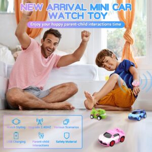 LOGOPLAY 2024 New Mini Remote Control Car Watch Toys, 2.4 GHz Cartoon RC Watch Racing Car, USB Charging Remote Control Car, Watch Car Hand Controlled Watch RC Car for Boys Girls Birthday Gift (Pink)