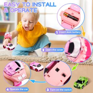 LOGOPLAY 2024 New Mini Remote Control Car Watch Toys, 2.4 GHz Cartoon RC Watch Racing Car, USB Charging Remote Control Car, Watch Car Hand Controlled Watch RC Car for Boys Girls Birthday Gift (Pink)