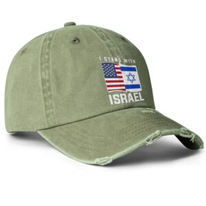 Israel Flag Hat I Stand with Israel Hats I Support Israel Baseball Cap Golf USA American Flag Hats Olive-Green