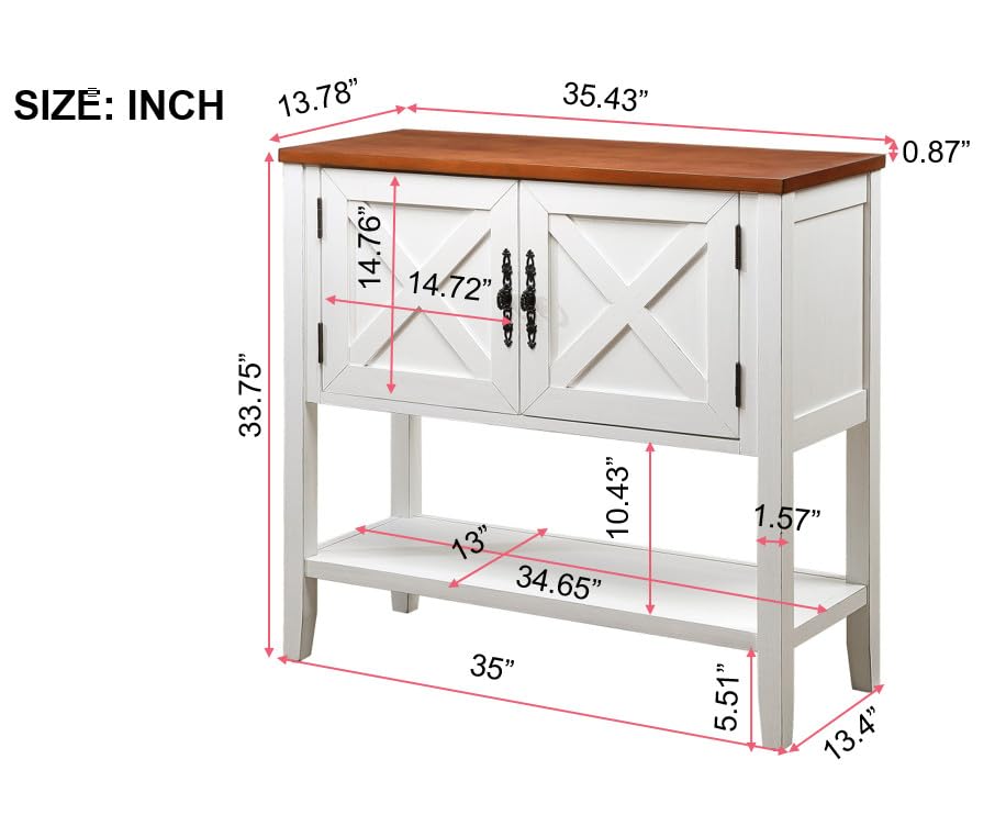 Warmiehomy Console Table Sofa Table with 2 Door Cabinets, Entryway Table with Storage Shelf, Farmhouse Entry Way Table Buffet Sideboard for Kitchen, Hallway, Foyer, Dining Room,Antique White