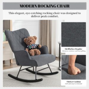 Rocking Chair Nursery with Upholstered Glider Chair for Nursery, High Backrest Armchair Comfy Glider Rocker for Nursery/Living Room/Bedroom-Gray