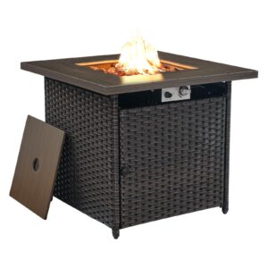 hummuh 30" square propane fire pit table, 50,000 btu outdoor gas fire pit with lid and lava rock 2-in-1 steel fire table for porch backyard deck balcony - brown