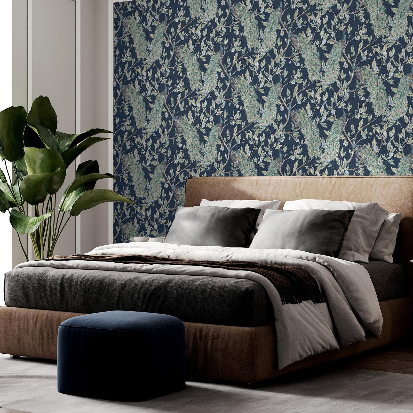 World of Wallpaper Keeka Peacock Wallpaper Navy 946100